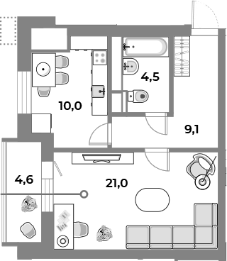 Планировка — Парк Легенд, 1-комн., 45 м²