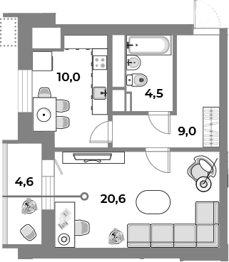 Планировка — Парк Легенд, 1-комн., 45 м²