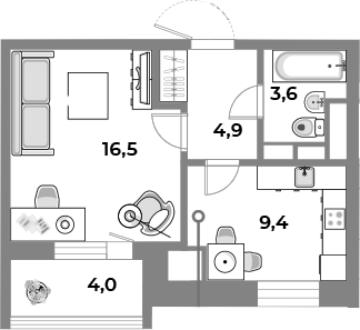 Планировка — Парк Легенд, 1-комн., 35 м²