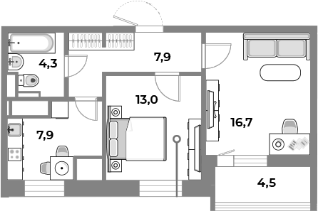 Планировка — Парк Легенд, 2-комн., 50 м²