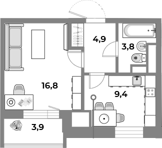 Планировка — Парк Легенд, 1-комн., 35 м²
