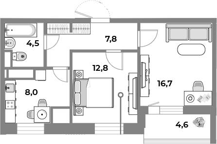 Планировка — Парк Легенд, 2-комн., 50 м²