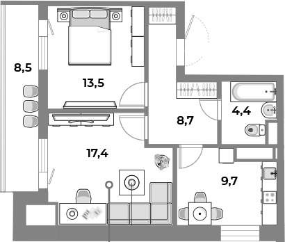 Планировка — Парк Легенд, 2-комн., 54 м²