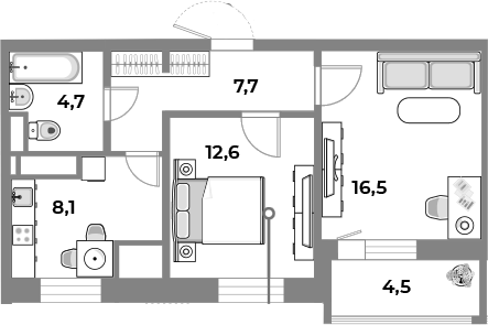 Планировка — Парк Легенд, 2-комн., 50 м²