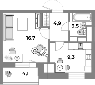 Планировка — Парк Легенд, 1-комн., 34 м²