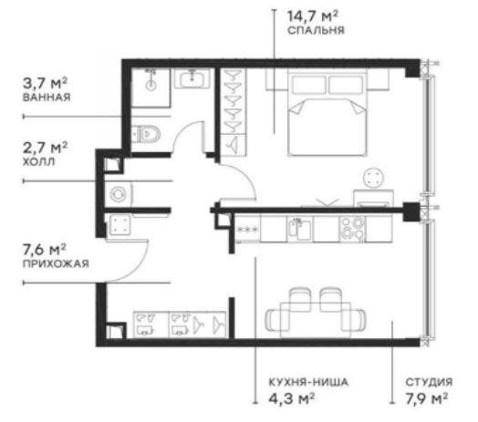 Планировка — Симфония 34, 2-комн., 41 м²