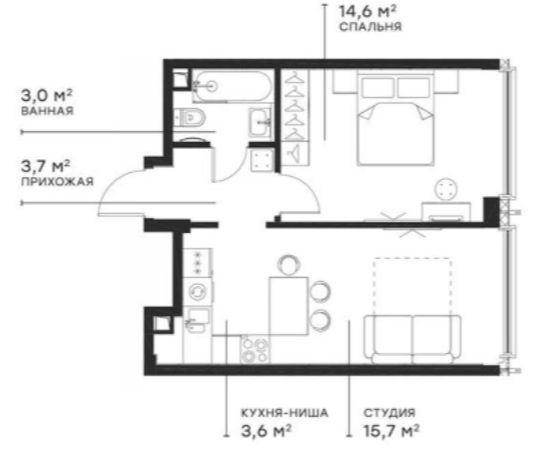 Планировка — Симфония 34, 2-комн., 41 м²