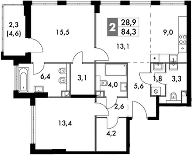 Планировка — Sydney City, 3-комн., 82 м²