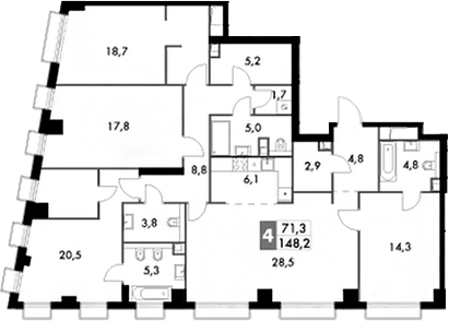 Планировка — Sydney City, 5-комн., 148 м²