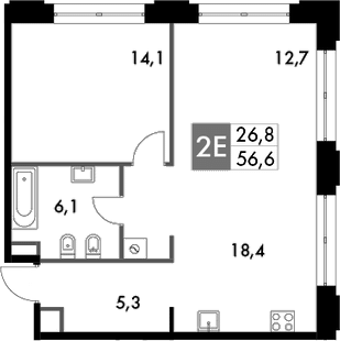 Планировка — Sydney Prime, 2-комн., 58 м²