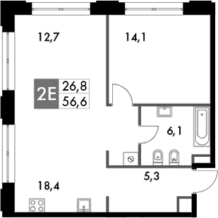 Планировка — Sydney Prime, 2-комн., 59 м²