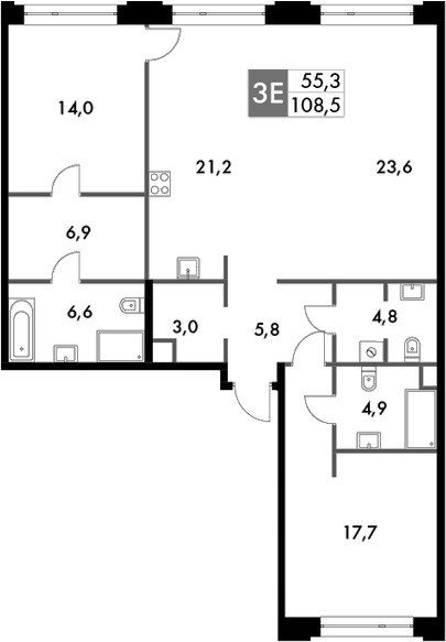 Планировка — Sydney Prime, 3-комн., 113 м²