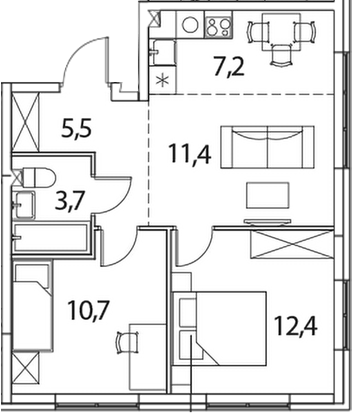 Планировка — Новый Зеленоград, 3-комн., 51 м²
