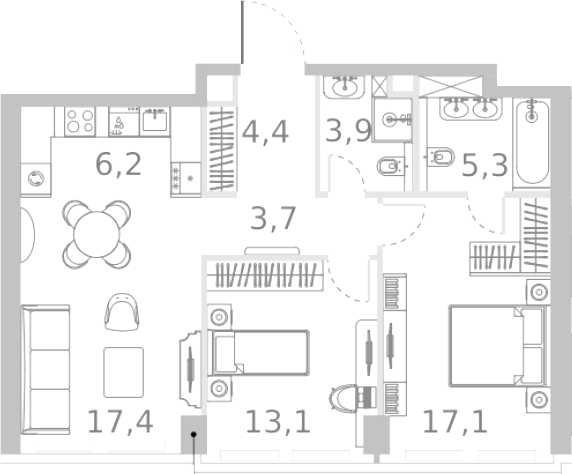 Планировка — Ривер Парк Кутузовский, 3-комн., 71 м²
