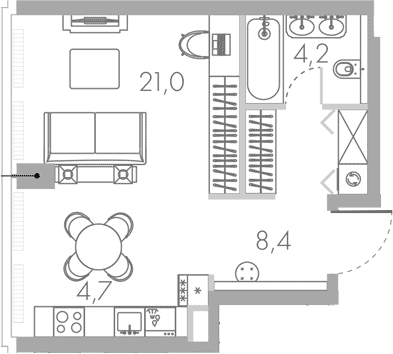 Планировка — Ривер Парк Кутузовский, Студия, 39 м²