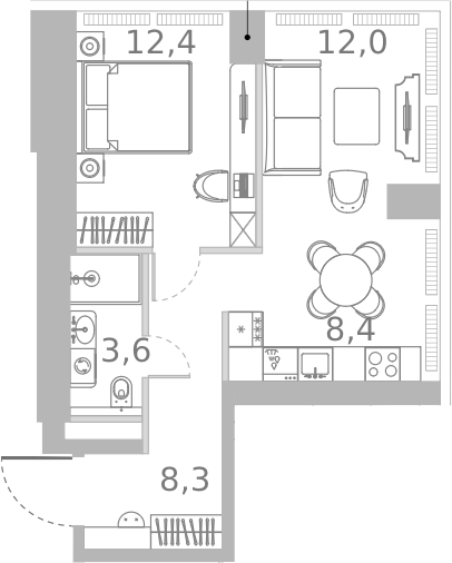 Планировка — Ривер Парк Кутузовский, 2-комн., 45 м²