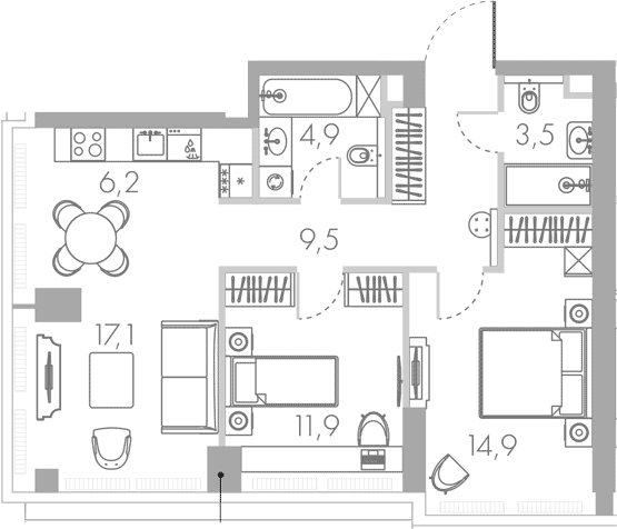 Планировка — Ривер Парк Кутузовский, 3-комн., 67 м²