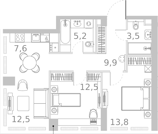 Планировка — Ривер Парк Кутузовский, 3-комн., 65 м²