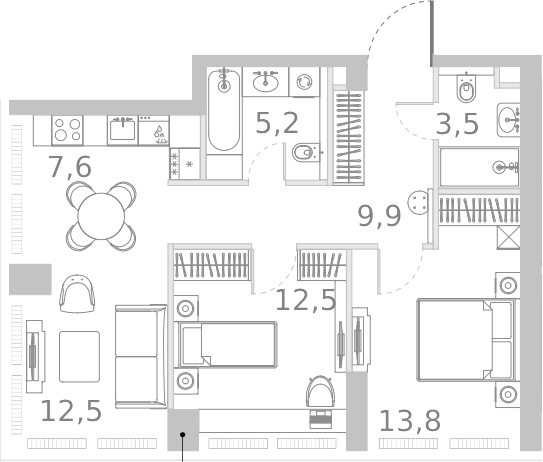 Планировка — Ривер Парк Кутузовский, 3-комн., 65 м²