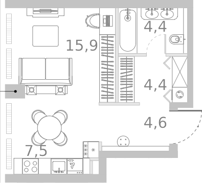 Планировка — Ривер Парк Кутузовский, Студия, 37 м²