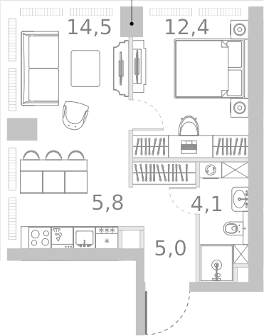 Планировка — Ривер Парк Кутузовский, 2-комн., 42 м²