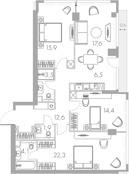 Планировка — Ривер Парк Кутузовский, 4-комн., 99 м²