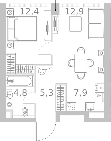 Планировка — Ривер Парк Кутузовский, 2-комн., 43 м²