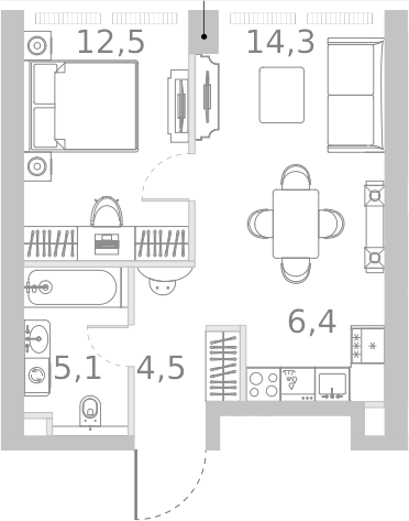 Планировка — Ривер Парк Кутузовский, 2-комн., 43 м²