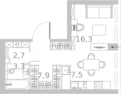 Планировка — Ривер Парк Кутузовский, Студия, 38 м²