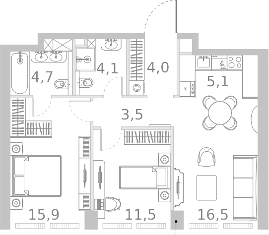 Планировка — Ривер Парк Кутузовский, 3-комн., 65 м²