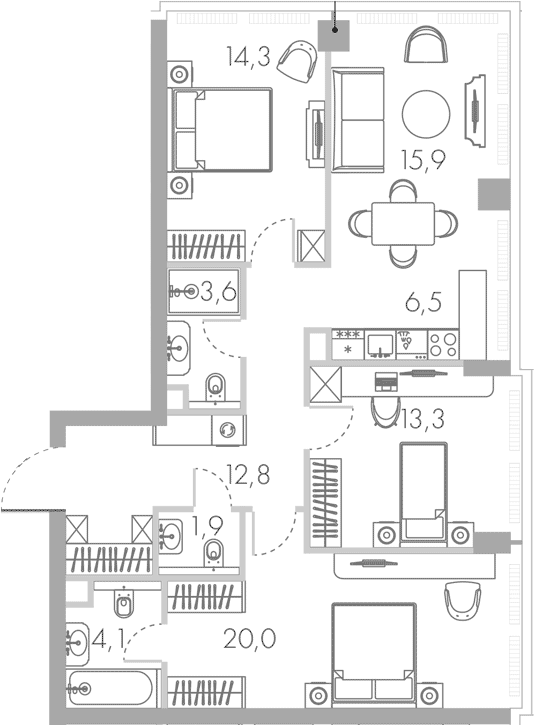 Планировка — Ривер Парк Кутузовский, 4-комн., 92 м²