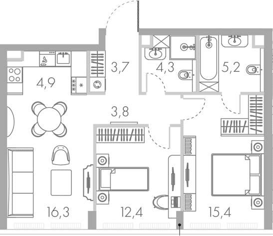 Планировка — Ривер Парк Кутузовский, 3-комн., 65 м²