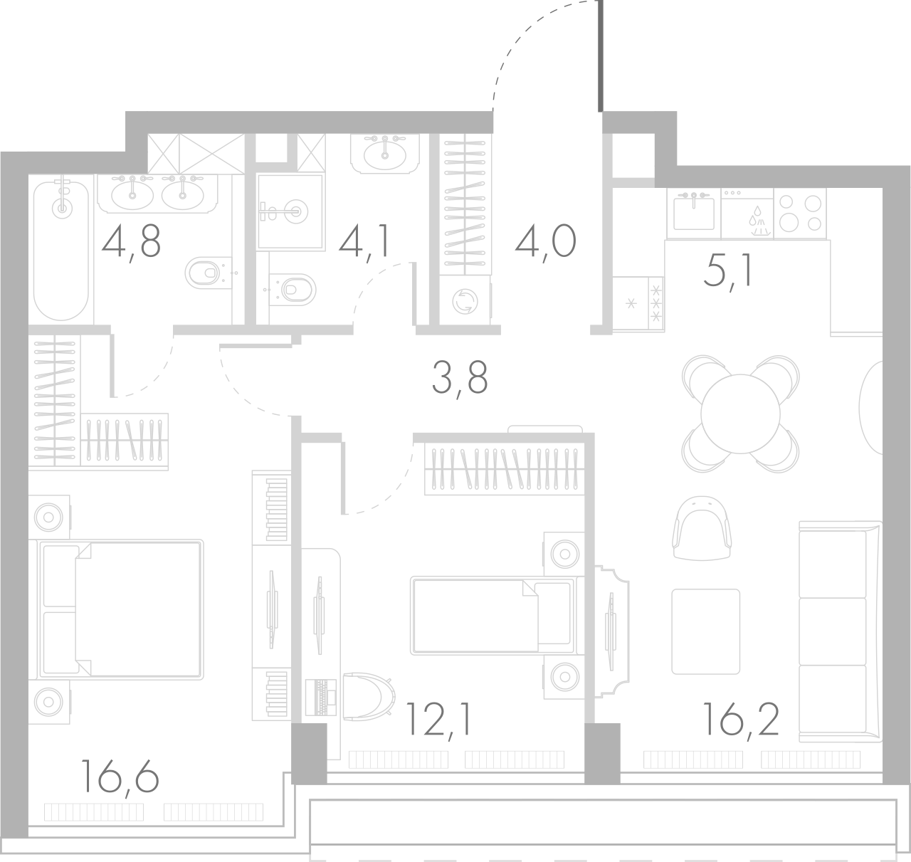 Планировка — Ривер Парк Кутузовский, 3-комн., 65 м²