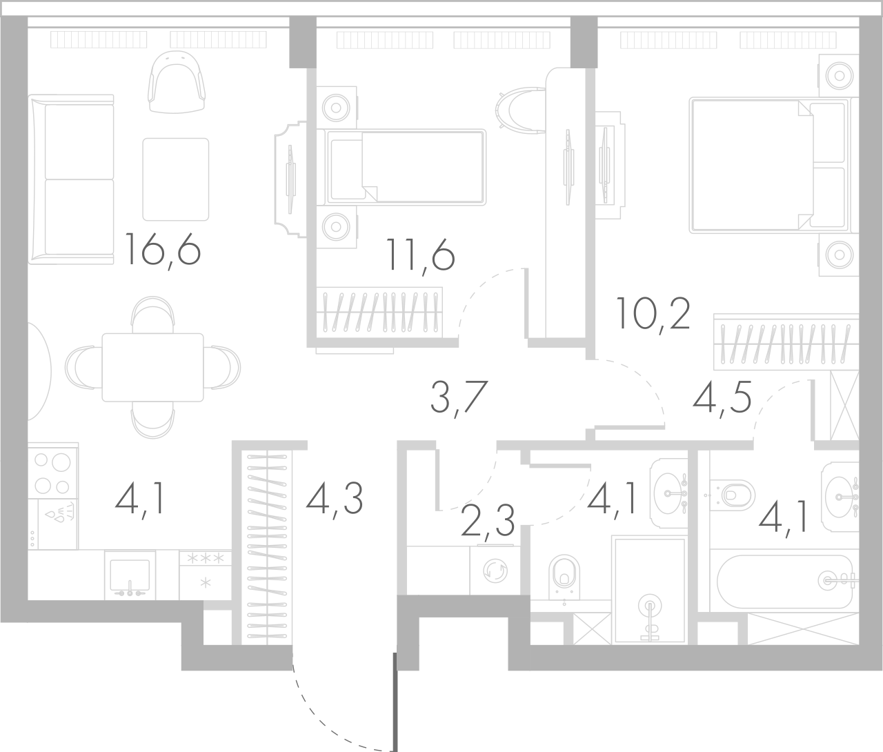 Планировка — Ривер Парк Кутузовский, 3-комн., 64 м²