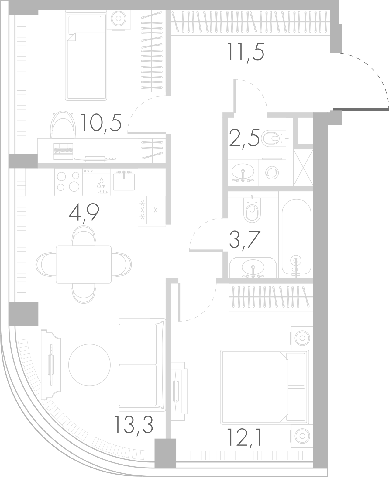 Планировка — Ривер Парк Кутузовский, 3-комн., 57 м²