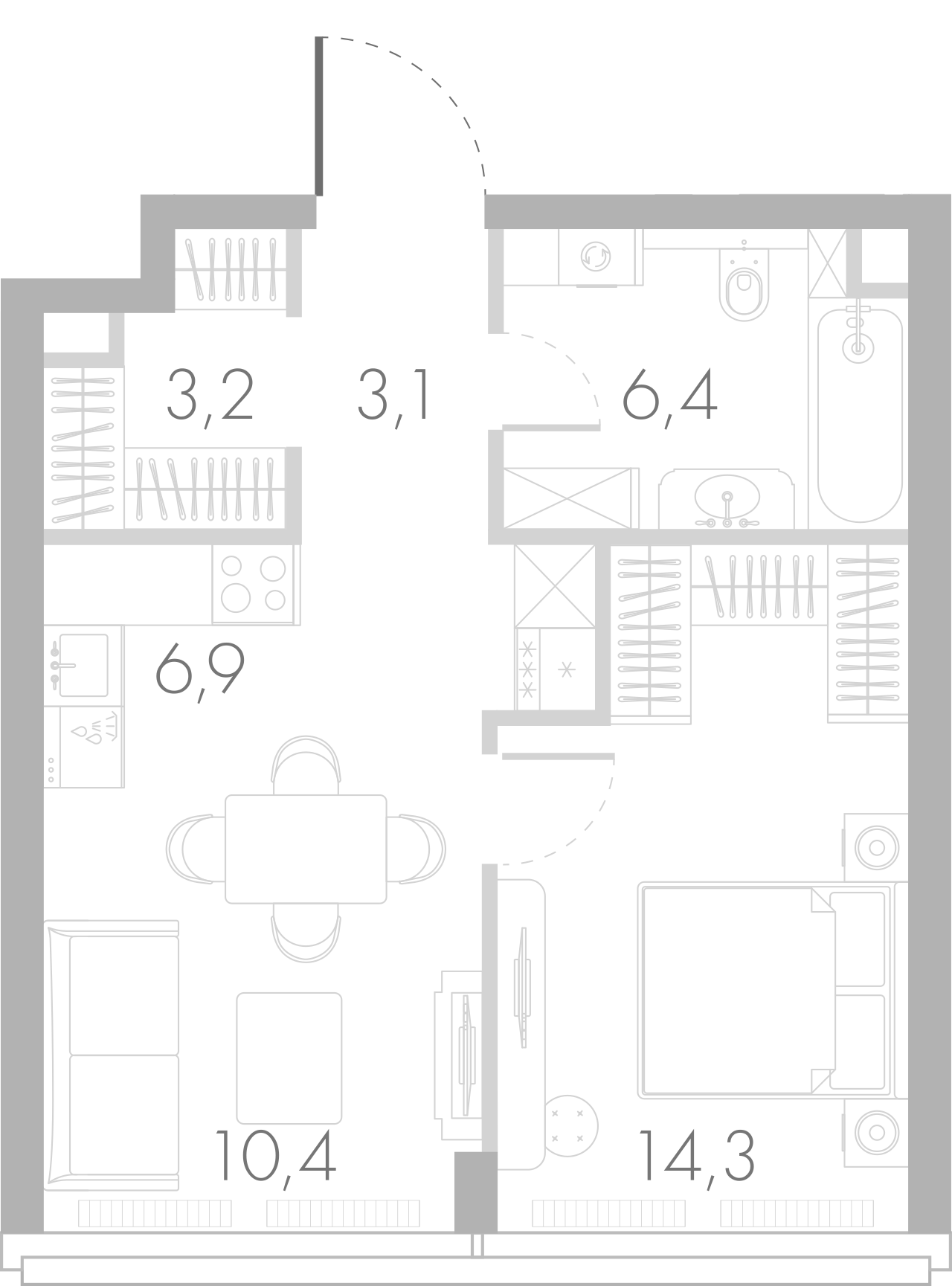 Планировка — Ривер Парк Кутузовский, 2-комн., 44 м²