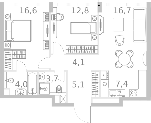 Планировка — Ривер Парк Кутузовский, 3-комн., 70 м²