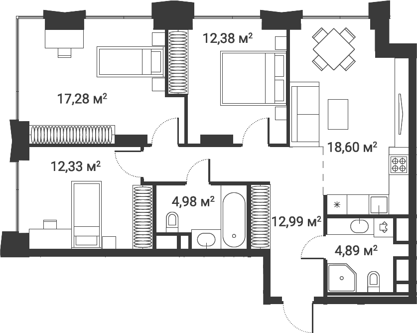 Планировка — Первый Нагатинский, 4-комн., 83 м²