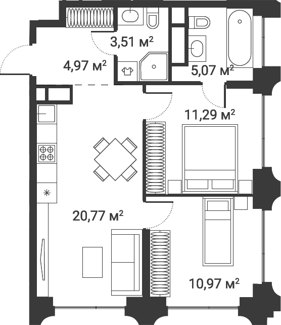 Планировка — Первый Нагатинский, 3-комн., 57 м²
