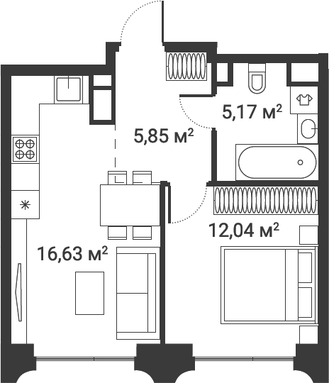 Планировка — Первый Нагатинский, 1-комн., 40 м²
