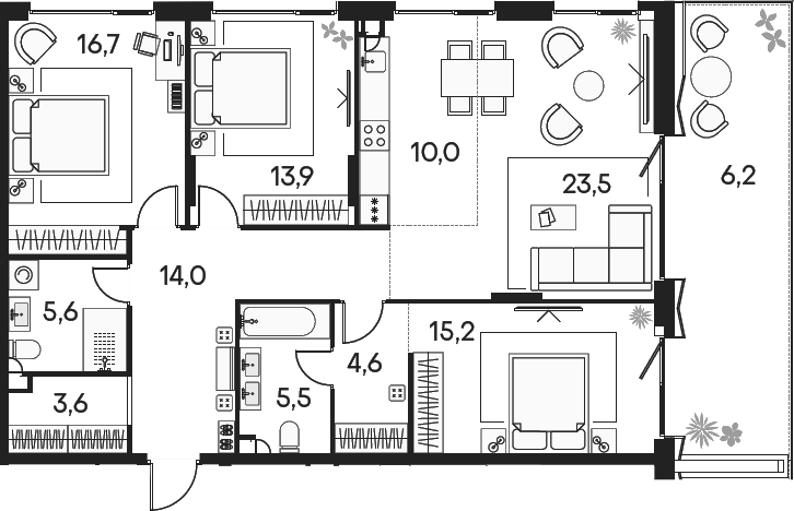 Планировка — Клубный город на реке Primavera, 4-комн., 113 м²