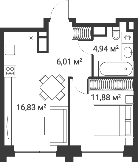 Планировка — Первый Нагатинский, 1-комн., 40 м²