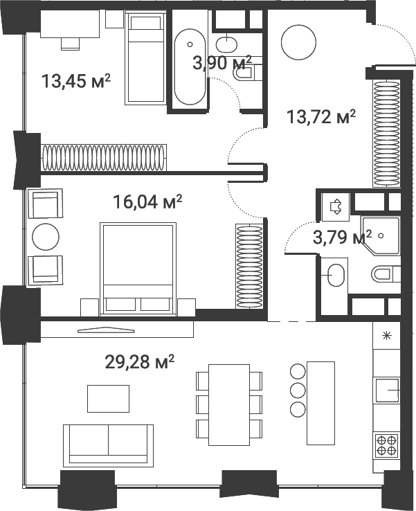 Планировка — Первый Нагатинский, 3-комн., 80 м²