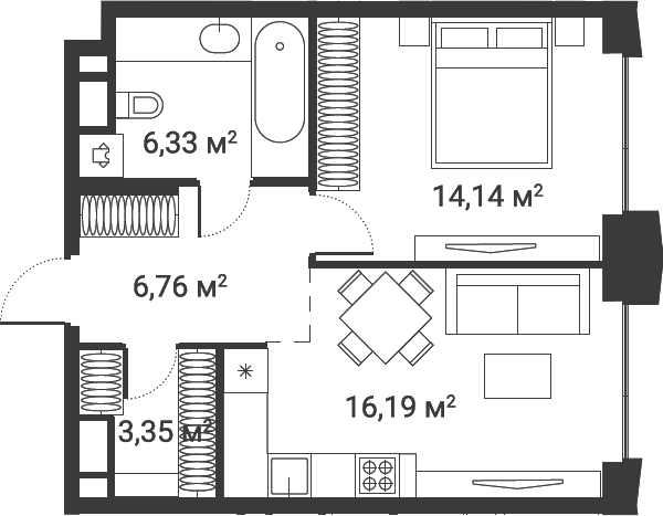 Планировка — Первый Нагатинский, 1-комн., 47 м²