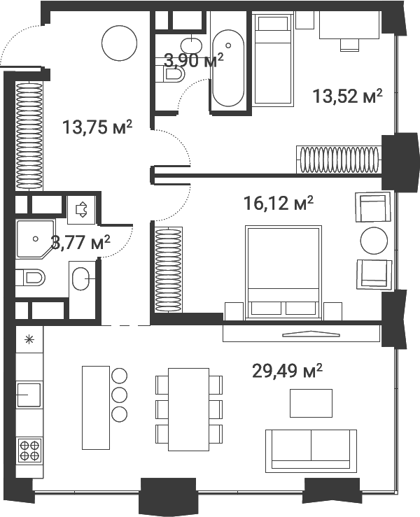 Планировка — Первый Нагатинский, 3-комн., 81 м²