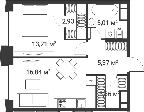 Планировка — Первый Нагатинский, 1-комн., 47 м²