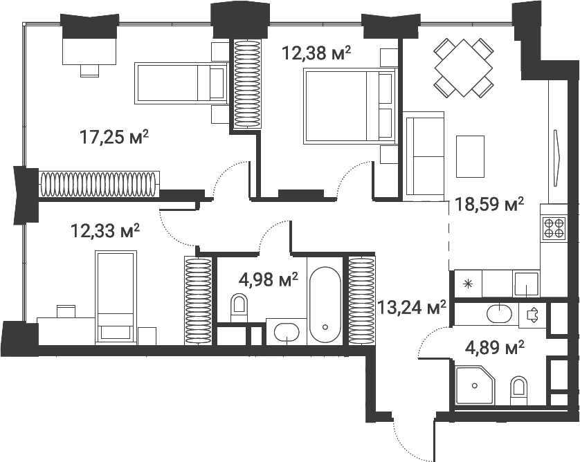 Планировка — Первый Нагатинский, 4-комн., 85 м²