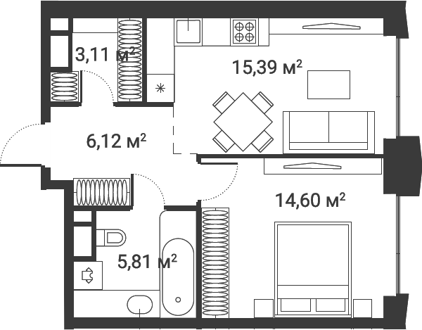 Планировка — Первый Нагатинский, 1-комн., 46 м²