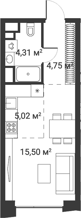 Планировка — Первый Нагатинский, Студия, 30 м²