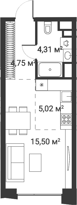 Планировка — Первый Нагатинский, Студия, 30 м²